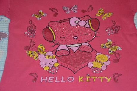 Stř. růžové bavlněné tričko s hello kitty, třpytky, 116