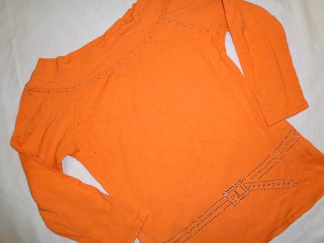 Oranžové elastické tričko s kamínky, 146