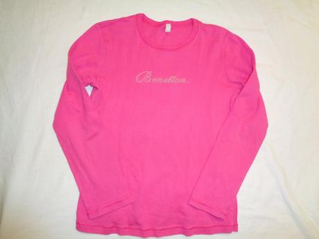 Sytě růžové bavlněné řádkované tričko, benetton,122