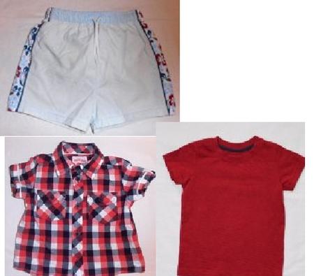 Šortky/plavky+k62 letní košile+w468 vínové tričko, 80
