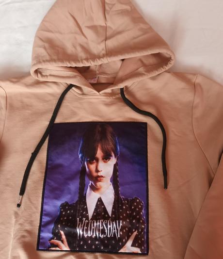 Dívčí mikina krémová s kapucí wednesday, 176