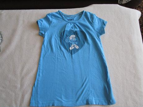 Pěkné modré bavl. šatečky se šmoulou, v. 98-104, 98