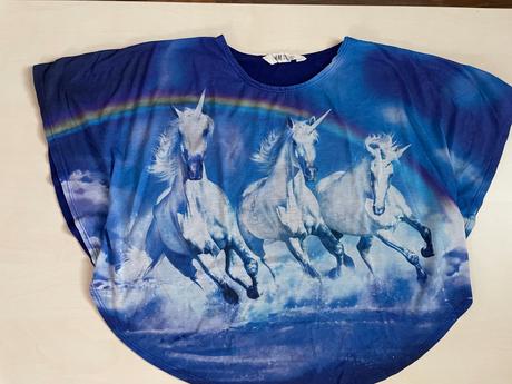Top s jednorožci a duhou, vel 146/152, 10-13 let,, h&m,152