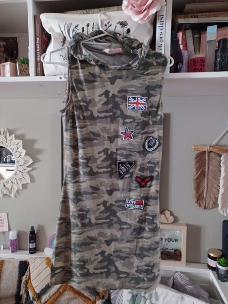 Maskáčové šaty tunika s kapucí 158/164, xs/s, 164