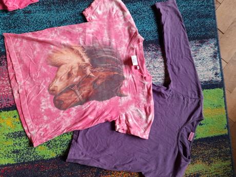 2x tričko na holku, fialové a s koníky, 98