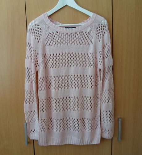 Růžový krajkový pletený svetr svetřík, colours of the world,m