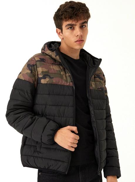 Pánská prošívaná bunda maskáčová / černá, sinsay,m