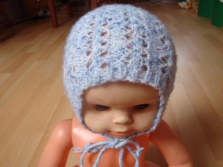 Čepice pletená, dírkovaná - modrá, 62