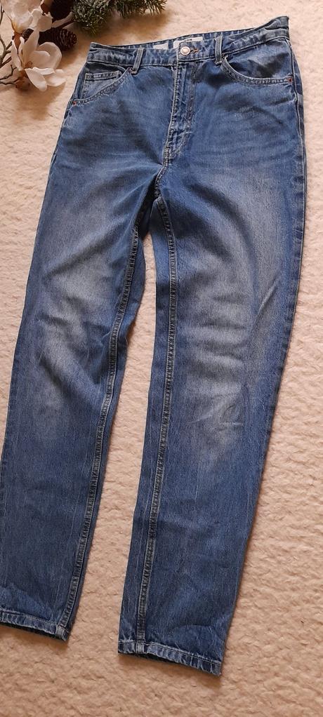 Bershka modré džíny mom fit, bershka,38