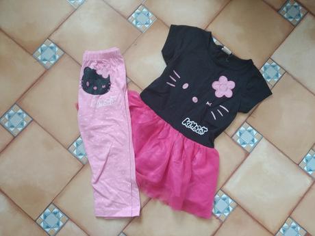 Šaty + legíny s kočkou, 110