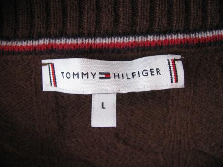 Krásný vlněný hnědý svetr th., tommy hilfiger,l