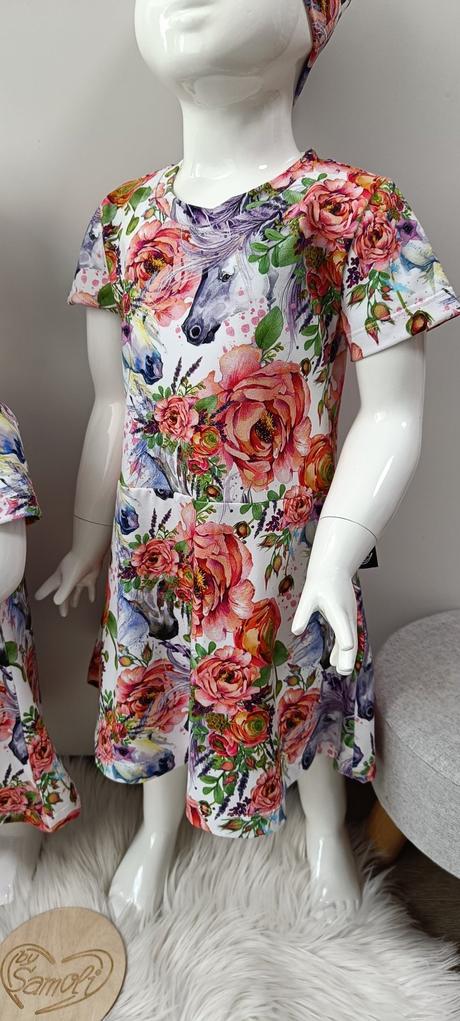 Šaty noemi - jednorožci v kvítí - limitka, 80 - 140