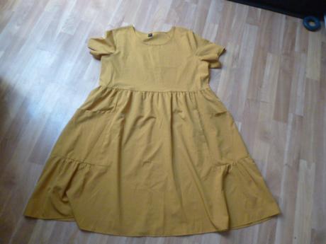 Hořčicové šaty s kapsama vel. xl pro maminy, xl