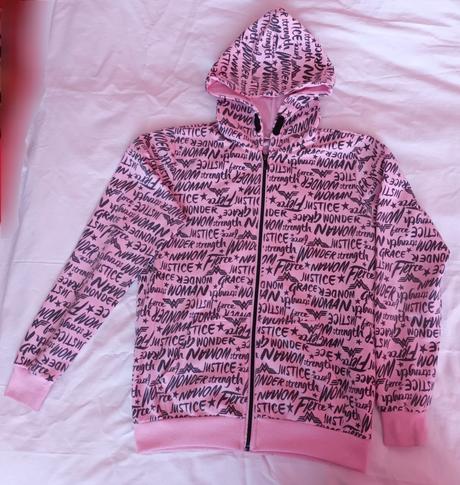 Světle růžová mikina na zip s kapucí wonderwoman, 164