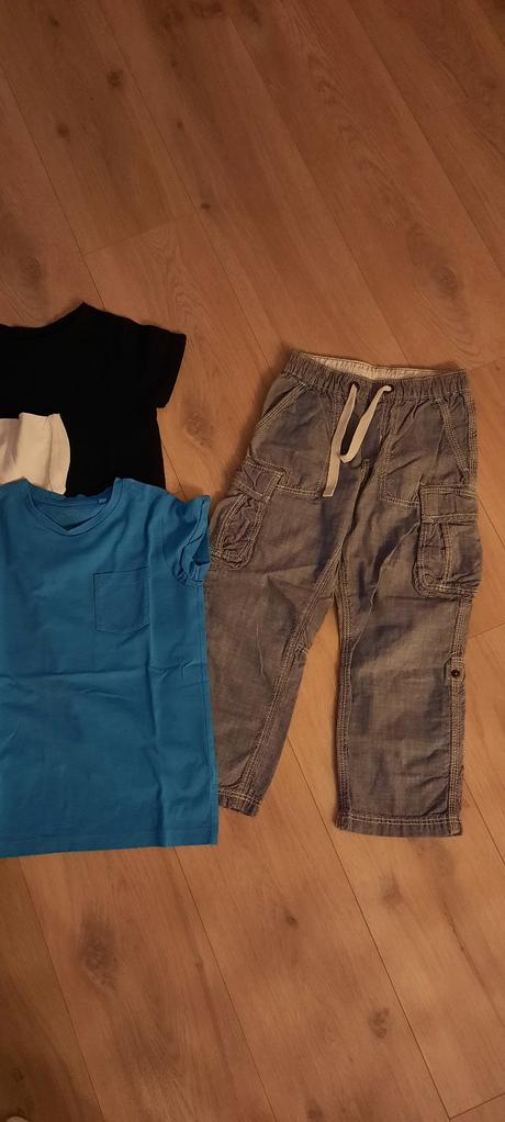 Bavlněné kalhoty + 3x triko next, 122–134