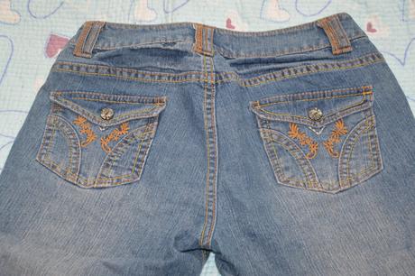 Elastické džíny, rifle, květinová výšivka, okay,164