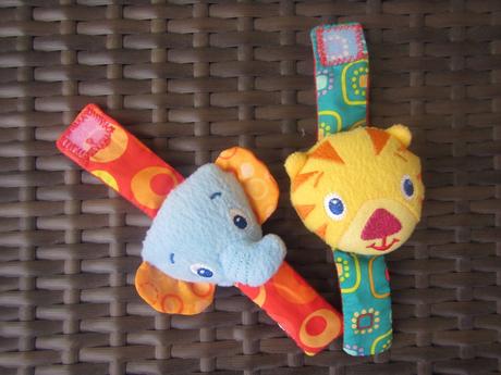 2x bright starts chrastítko na ruku slon a tygr,