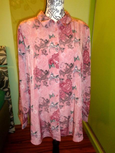 Luxusní starorůžová košile s motýly a květy uk18, 46