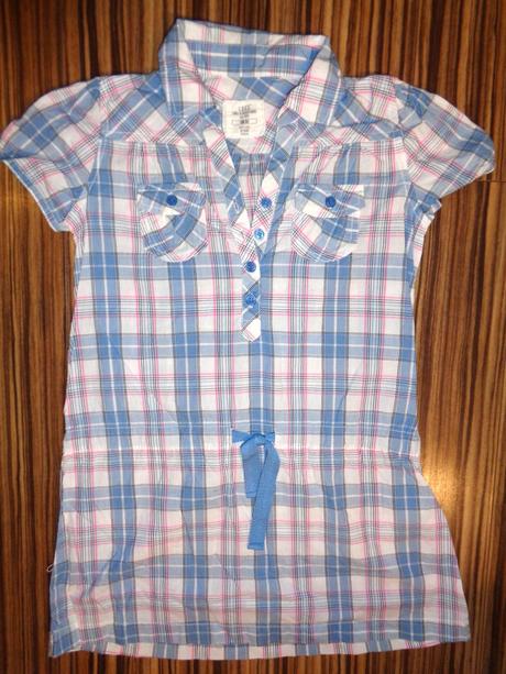 Luxusní modrobílé košilové šaty - káro, h&m,134