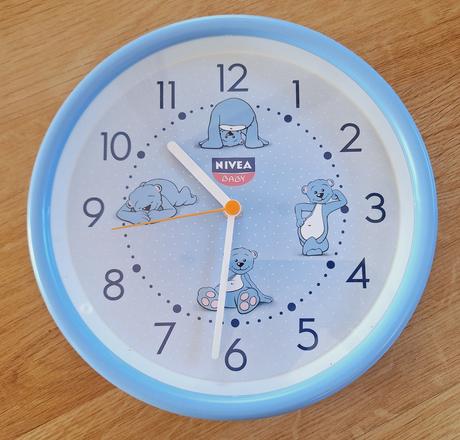 Hodiny dětské, průměr 25 cm, na 1 tužkovou, modré,