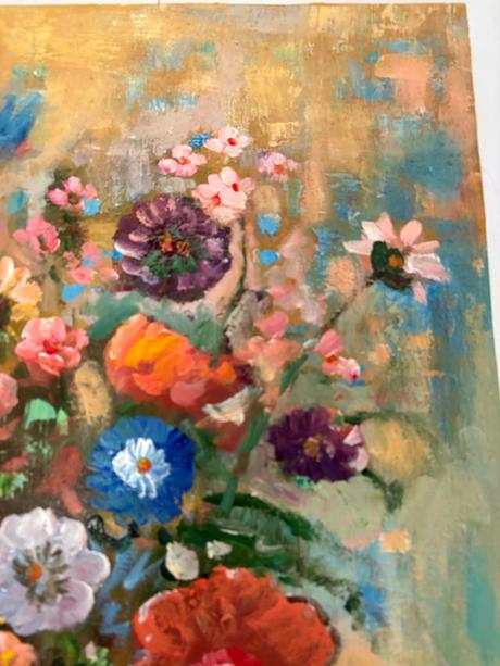 Kvety v tyrkysove vaze - olejomalba 61 x 76 cm,