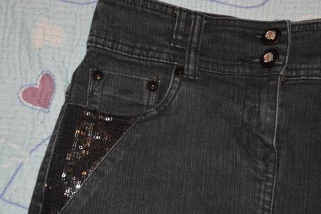152 158 164 džínová elastická sukně s flitry, c&a,158