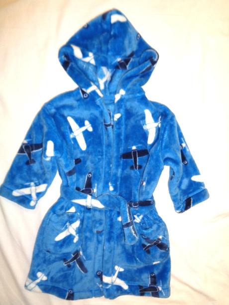 Měkoučký modrý flízový župan s letadly, marks & spencer,92