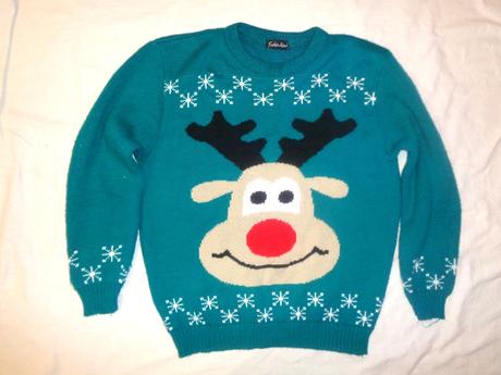 Krásný zelený vánoční svetr se sobíkem, 152