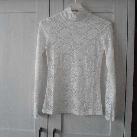 Bílé krajkové tričko triko se stojáčkem, h&m,s