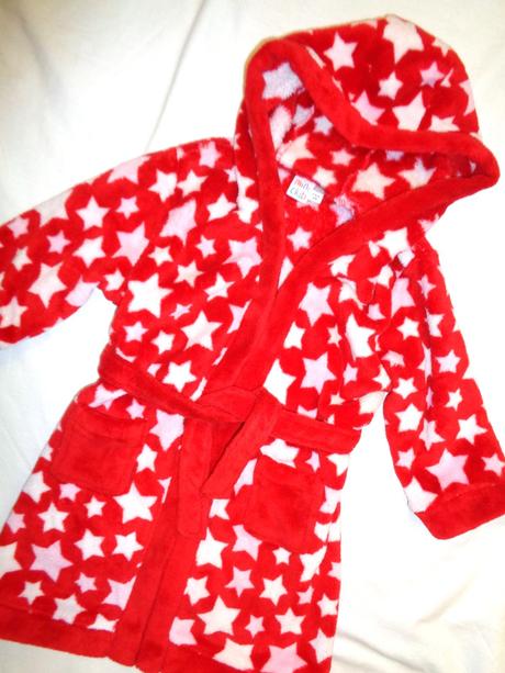 Měkoučký červený flízový župan s hvězdičkami, miniclub,92