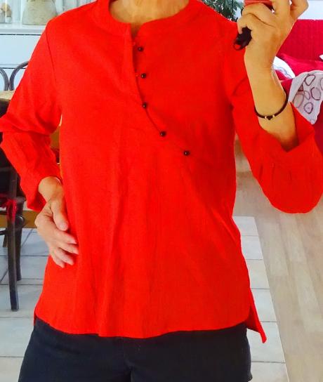 Červená bavlněná halena, xs