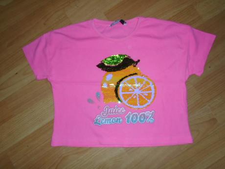 Tričko krop top flitry  vel 10/11 l neon, terranova,146