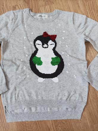 Svetr s tučňákem-flitry h&m vel.122/128, h&m,122