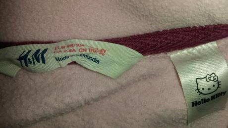 Růžová fleece mikina s hello kitty vel. 98-104, h&m,98