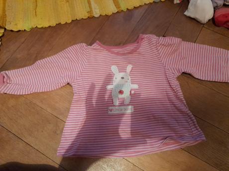 Proužkované tričko se zajíčkem růžové, 80