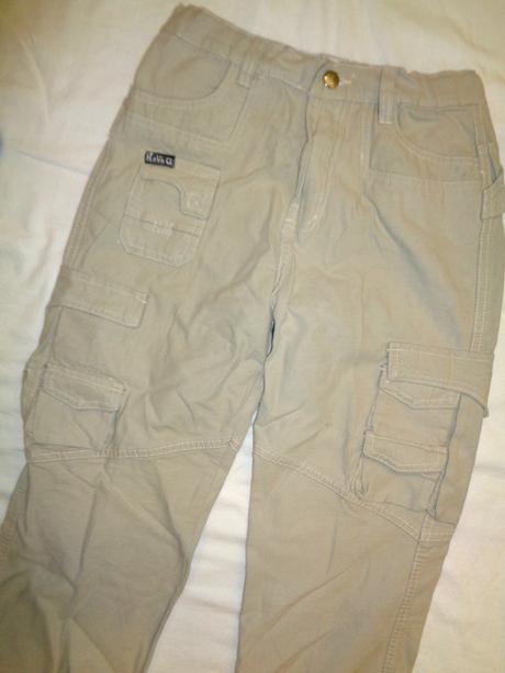 Béžové plátěné kalhoty - kapsáče 128/134, 128