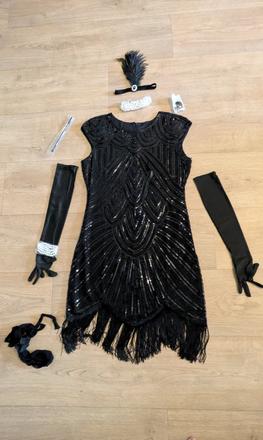 Ka152 flitrové třásňové šaty 20 - léta xl, 42/44, xl