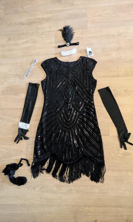 Ka152 flitrové třásňové šaty 20 - léta xl, 42/44, xl