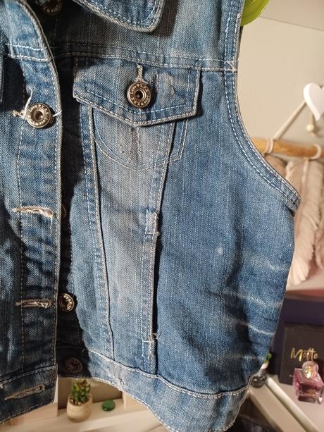 Krátká džínová vesta 164-170, xs-m, kik,164