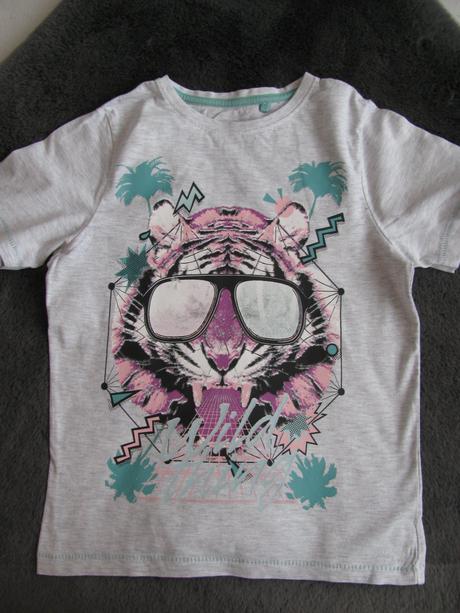 Světle šedé bavlněné tričko s tygrem a brýlemi, tu,122
