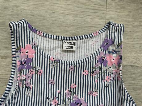 Dívčí pruhované šaty s květinami, vel. 134/140, 134