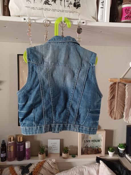 Krátká džínová vesta 164-170, xs-m, kik,164