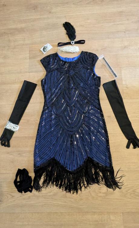 Ka151 flitrové třásňové šaty 20 - léta  l, 40/42, l