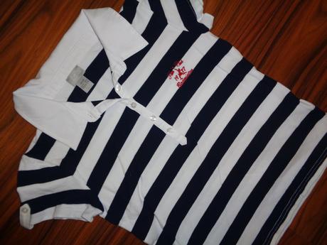 Luxusní modrobílé pruhované tričko 146/152, 146 / 152