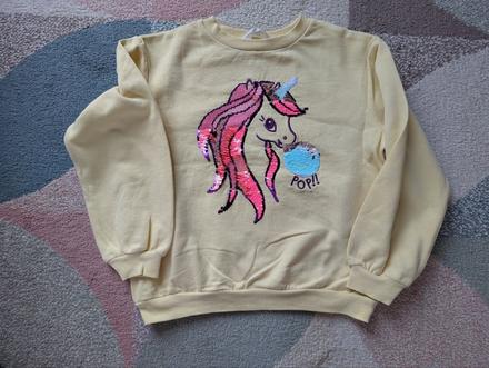 Žlutá mikina s jednorožcem, h&m,134