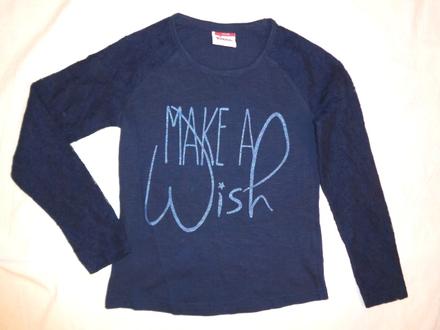 Překrásné tmavomodré tričko - krajkové rukávy, 134 / 140