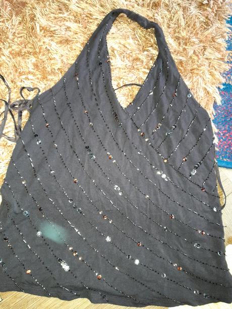 Triko slavnostní next hnědé se třpytkami nošené, next,xs