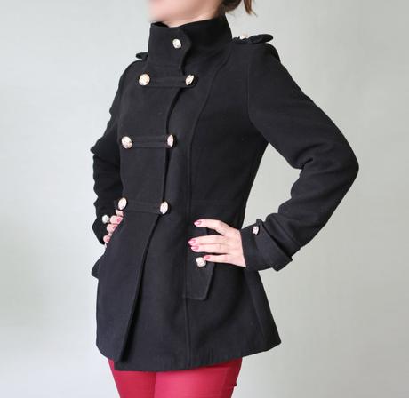 Krátký černý kabát - 70 procent vlna vel.s, s