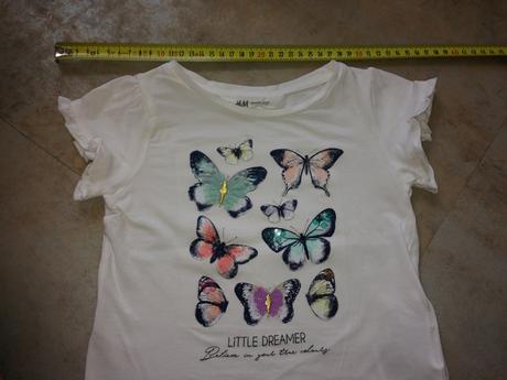 Bílé tričko 3d motýli flitry krajka hm 98cm 2-3rok, h&m,98