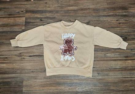 Béžová dětská zimní vánoční mikina flitry perníček, sinsay,98